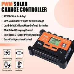 Upgraded PWM Solar Panel Battery Regulator Charge Controller Dual USB 12/24/48V