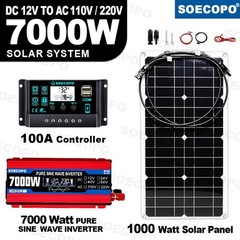 7000W Solar System Kit 100A Controller DC12V AC110 220V Panel for RV Boat Camp