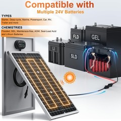 SUNER POWER 24V 30W Solar Panel, Built-in Ultra Smart MPPT Charge Controller