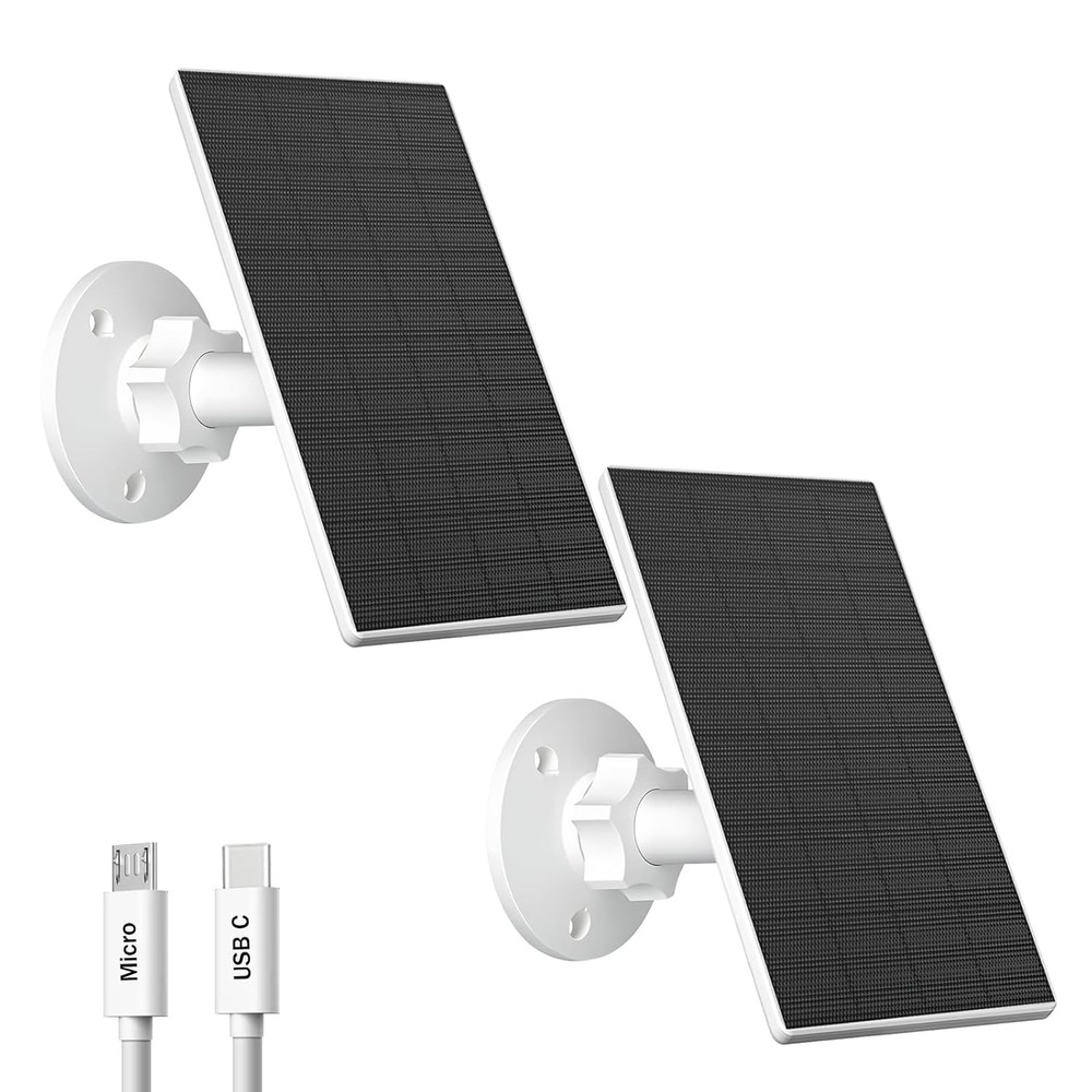 2W Solar Panel Security Camera 2 Pack White USB USB-C Port Solar Powered