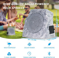 2-Pack Solar Powered Rock Speakers Outdoor Water-Resistant with 3 Mode Lights an