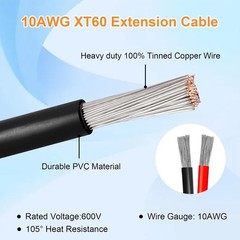 10AWG XT60 Solar Cable- Solar to XT60 Cable 3 10 15 20 25 40 50FT Extension Cabl