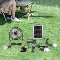 Solar Fan Lamp Kit Solar Lighting Fan Solar Powered w/ 3 Bulbs Freestanding