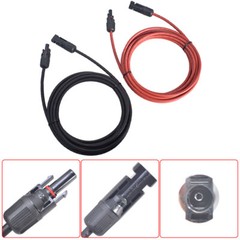 1Pair 10ft Solar Panel Extension Cable Wire Connector 12AWG Black + Red New