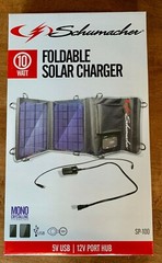 Schumacher SP-100 10W Foldable Solar Panel Charger, Power Regulation, Chainable