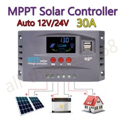 LCD Display MPPT Solar Panel Regulator Charger Controller Auto 12V/24V 30A 2-USB