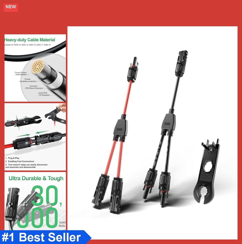 30A Y Branch Solar Connector Kit Waterproof Parallel Adapter for Solar Panels