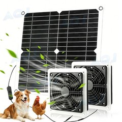 25W Solar Powered Dual Exhaust Fan Kit Waterproof For Chicken Coops, Greenhouses