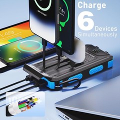 Durecopow 20000mAh Solar Power Bank, 4 Cables 3 Ports Fast Charging