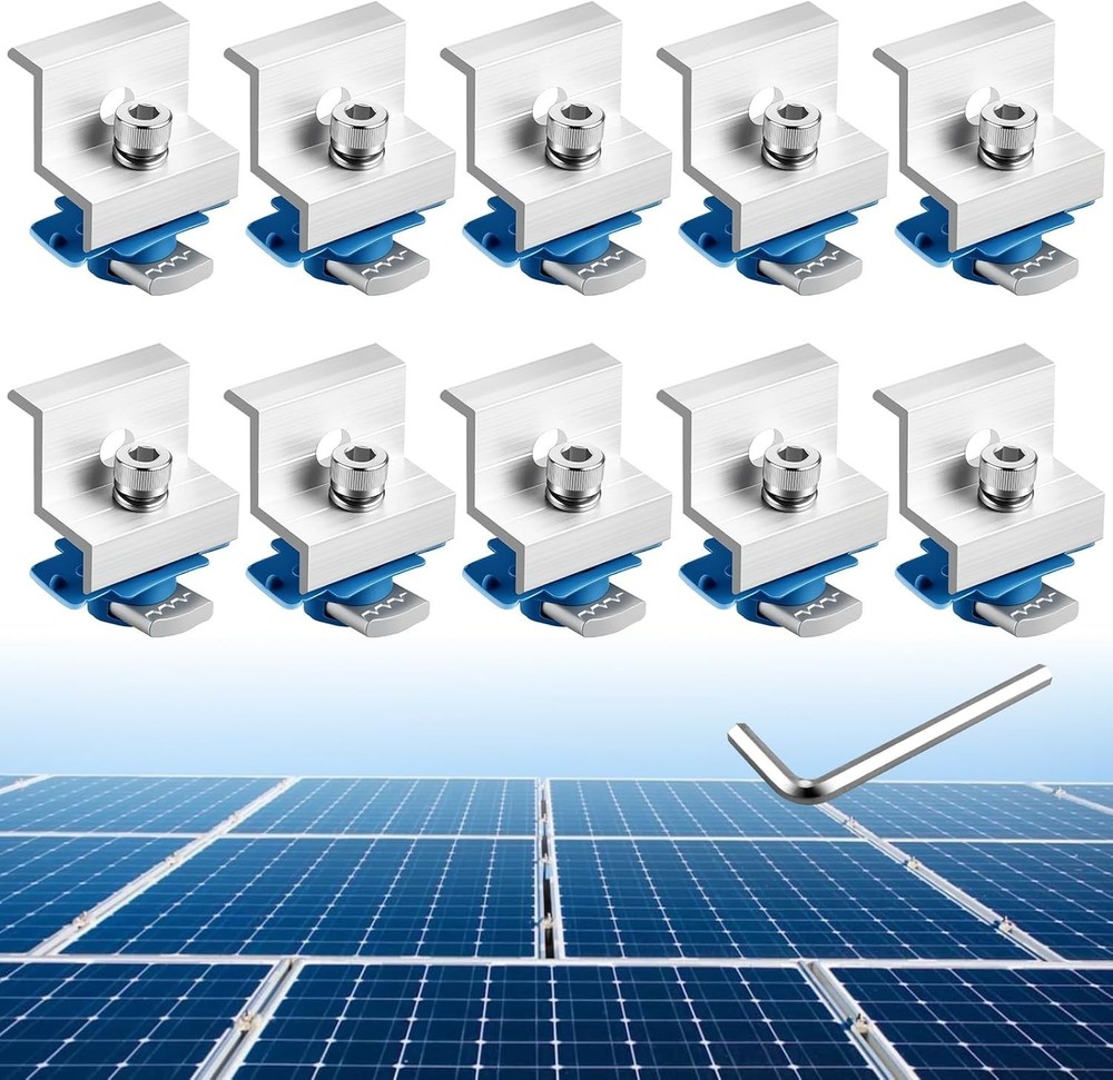 10PCS Solar Panel End Clamps 30/35mm Aluminum Unistrut Mount Kit Roof Silver
