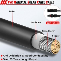 2x 100 FT 10AWG(6mm²) Solar Panel Extension Cable with Female and Male Connecto
