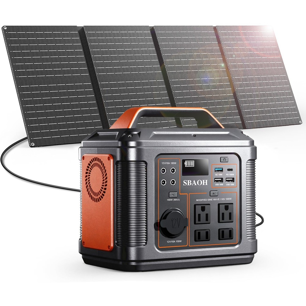 SBAOH 296Wh Portable Power Station and 60W Solar Panel Travel Kit (New)
