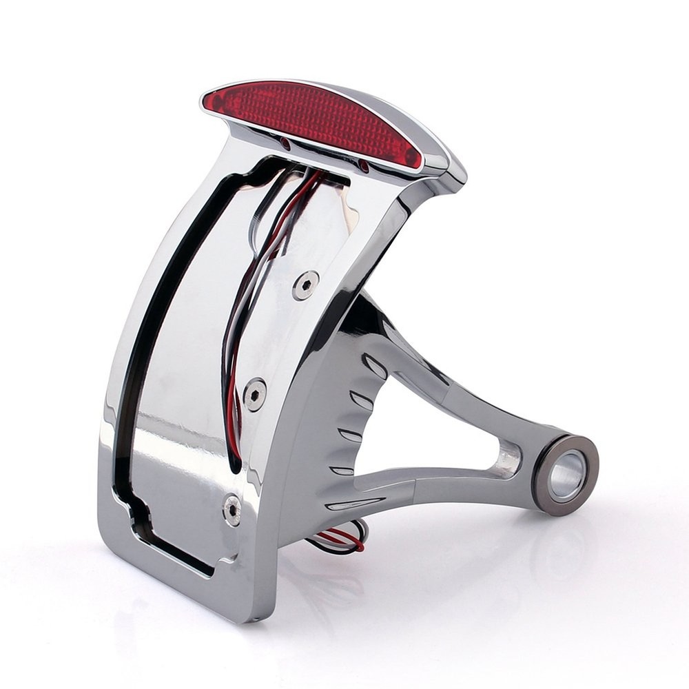 Motorcycle Chrome Curve License Plate Side Mount License w/Led Tail Light Bra…