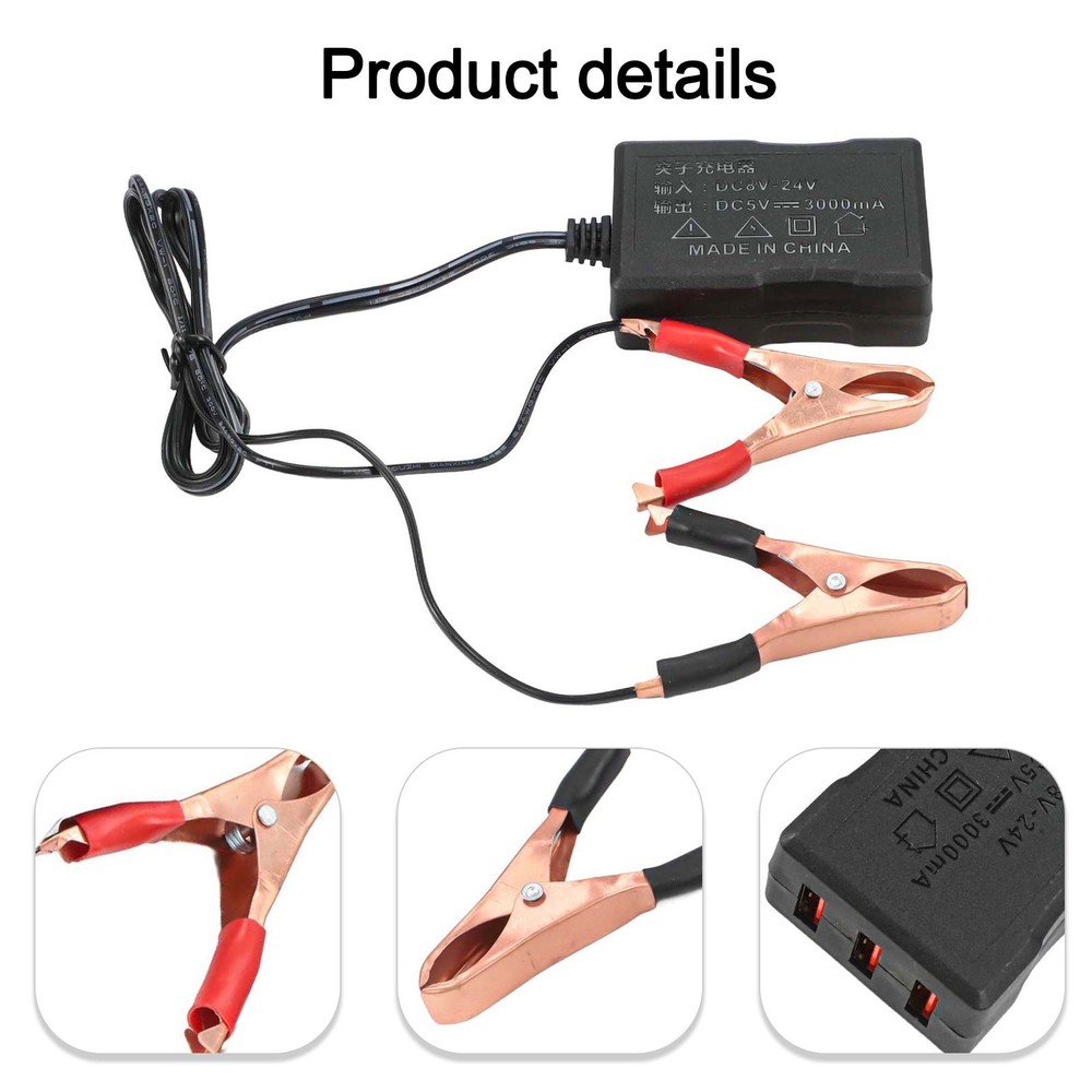 12V 24V to 5V USB DC Converter Module with Battery Terminal Clip 3 Port