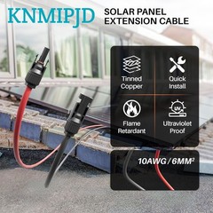 Black+Red 10 AWG Solar Panel Extension Cable Silicone Flexible Wire Connectors