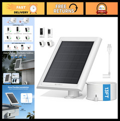Solar Panel Charger for Ring Camera – Waterproof 13ft Cable, USB-C Adapter, Outd