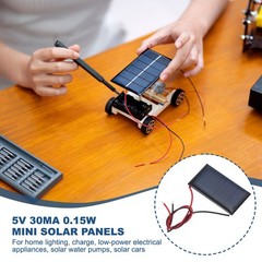 5 Pcs 5V 0.15W 30mA Mini Solar Panels with 2 Cable 44mm x 24mm