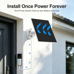 Solar Panel Charger for Ring Doorbell, Built-In 4000Mah Battery for Cloudy Days,