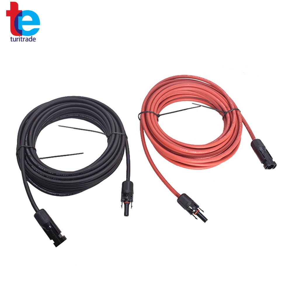 1 Pair 10AWG Red + Black Solar Panel Extension Cable Wire Connector 25 Feet