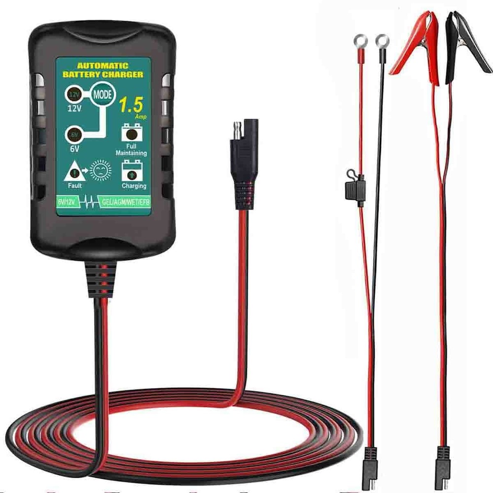12V/6V Battery Charger Maintainer Trickle for Motorcycle, Car, Marine, AGM/Gel/D
