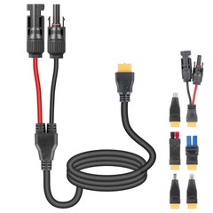 KNMIPJD 6-in-1 Solar Panel Connector Cable Kit, 14AWG Heavy-Duty 5FT, Black