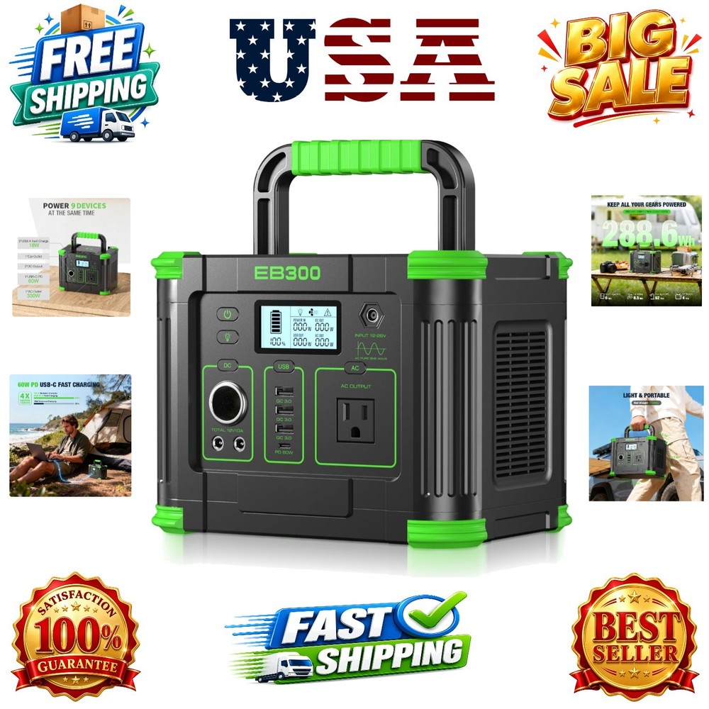Portable Power Station 330W, 288.6Wh Solar Generator with 60W USB-C PD Output…
