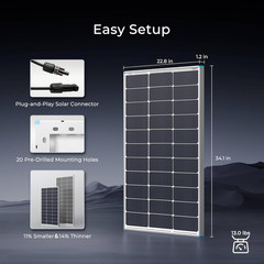 Renogy Solar Panel 100 Watt 12 Volt, High-Efficiency Monocrystalline PV Module P