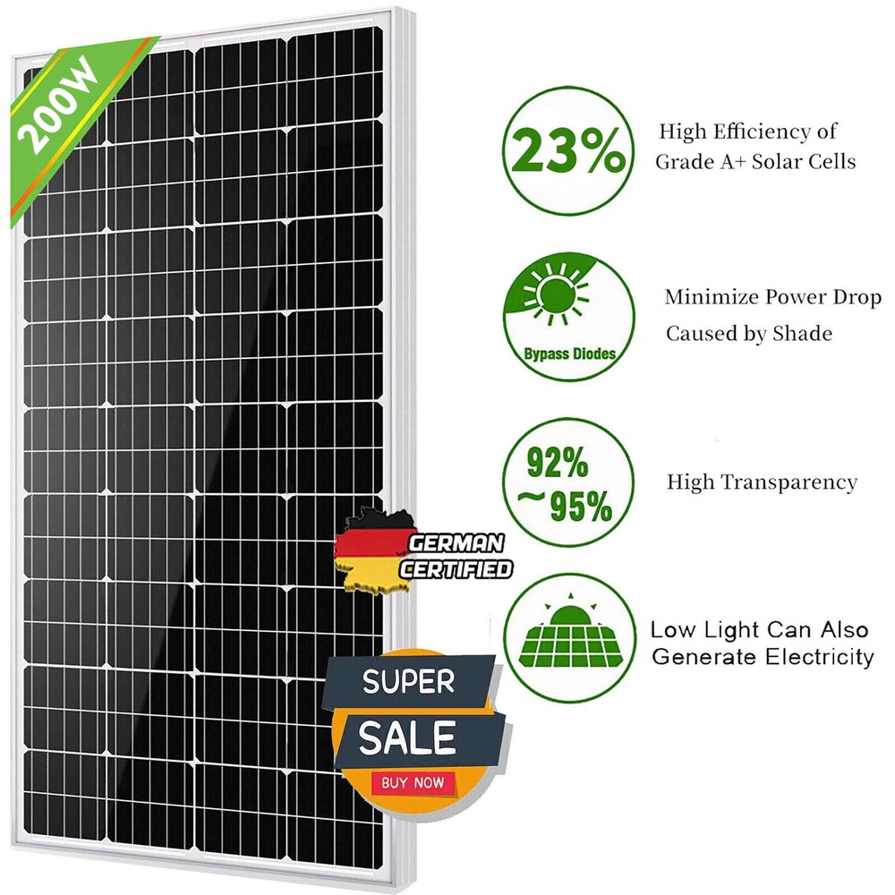 200 Watt 12 Volt Mono Solar Panel Off-grid PV Module Power Charger for RV Marine
