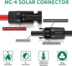 Black+Red 10 AWG Solar Panel Extension Cable Silicone Flexible Wire Connectors