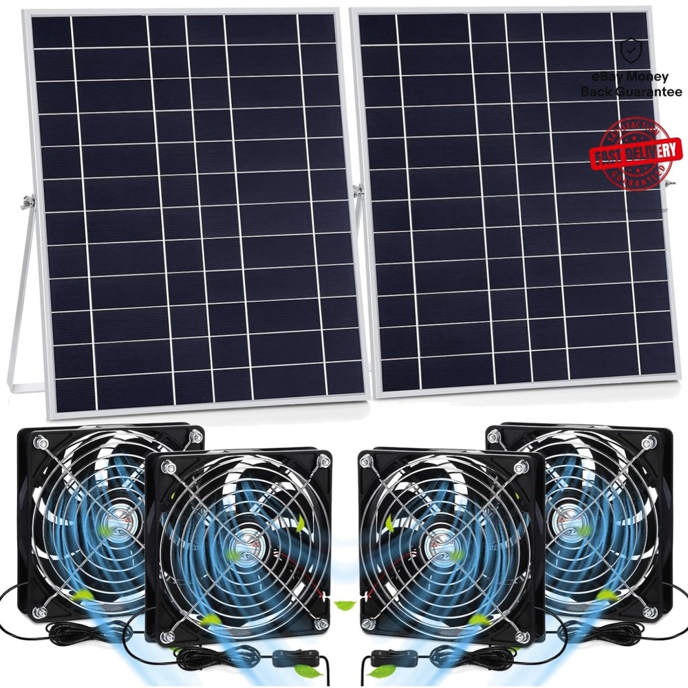 2 Set 20W Solar Powered High Speed Exhaust Fan Kit with Adjustable Stand