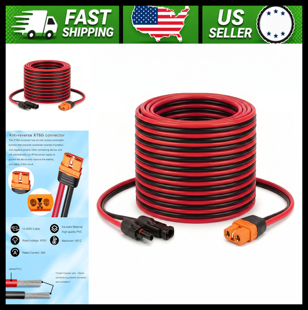 Solar to XT60i 10AWG 25FT Solar Panel Adapter Extension Cable