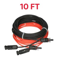 1 Pair Black+Red Solar Panel Extension Cable Wire Solar Connectors 10 AWG Gauge