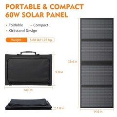60W Solar Panel for Portable Power Station, Foldable Solar Panel with 12-18V …