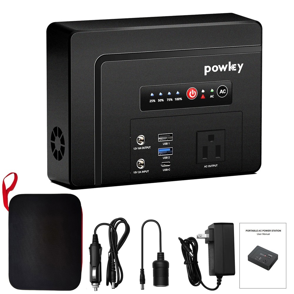 100W Power Station Battery Pack AC+DC+USB+PD65W Portable Charger Solar Generator