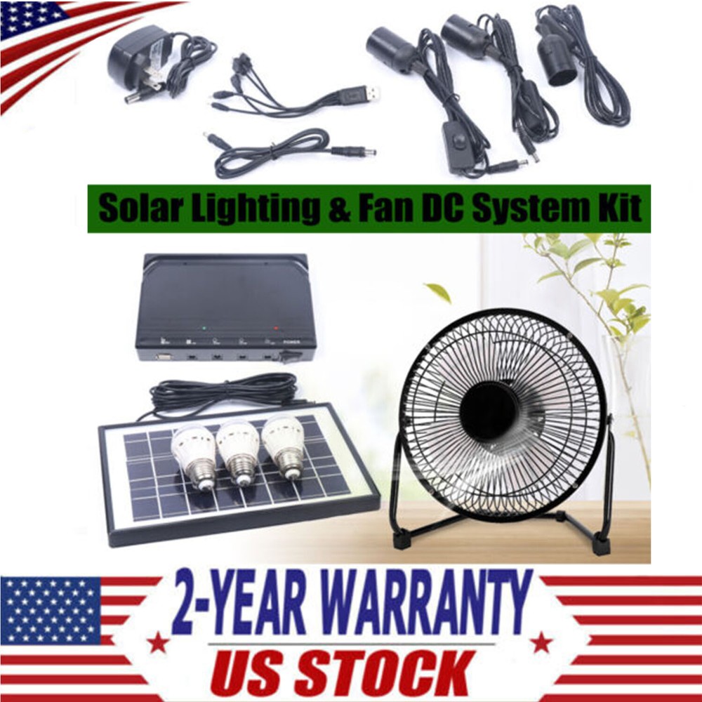 Solar Power Energy Lighting System Kit Set W/ 3 LED Lights, 1*Fan, 1 Solar Panel
