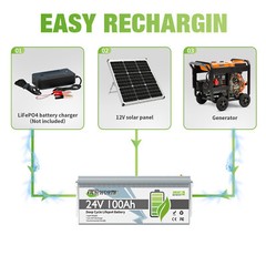 24V 100Ah LiFePO4 Lithium Battery BMS 2.56kWh for RV Off-grid Solar Marine Camp