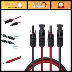 20FT 12AWG Solar Panel Extension Cable – Male & Female Connectors, 1 Pair, Red/B