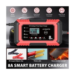 12V Battery Charger 8-Amp Smart Trickle Charger, Red | Battery Maintainer and…