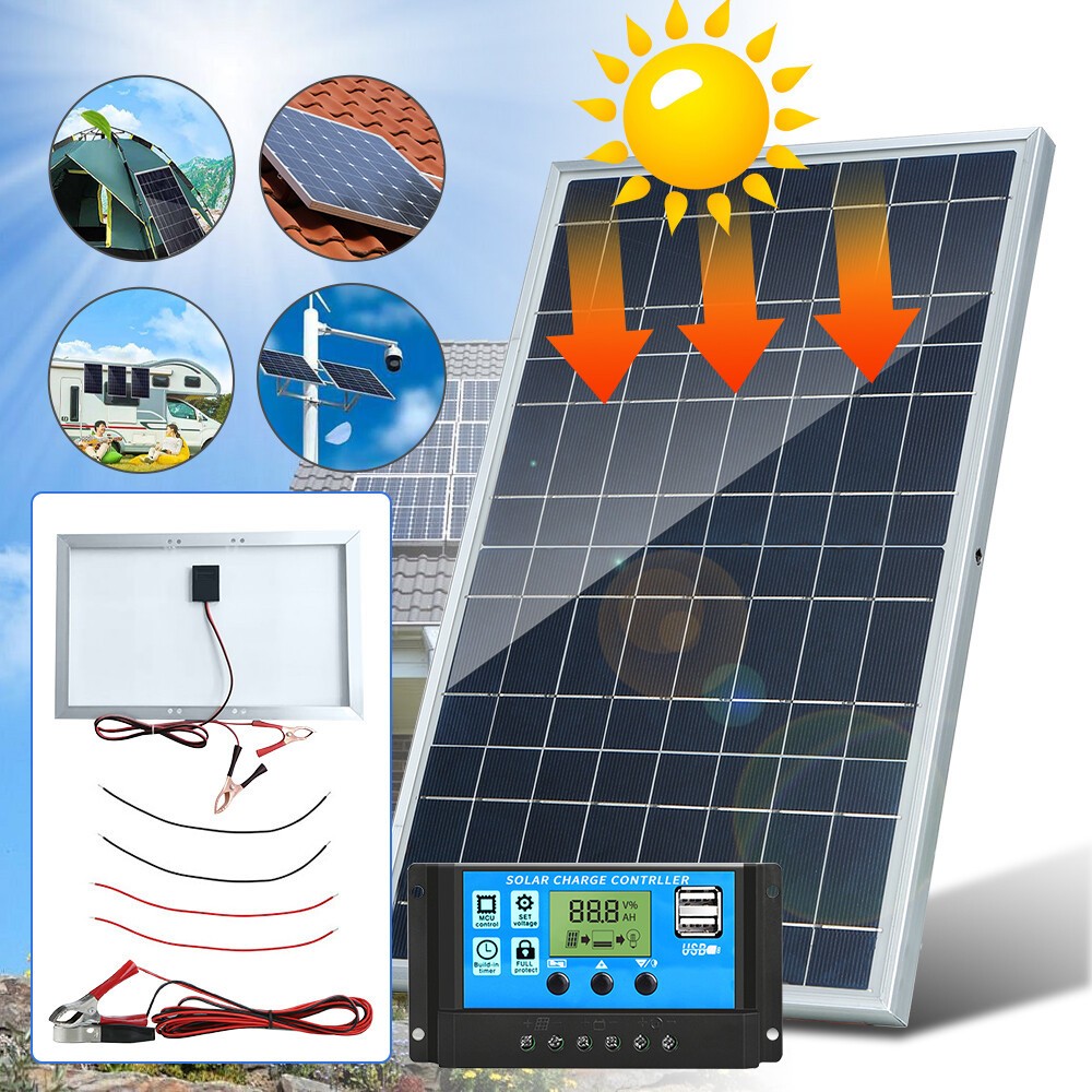 30W Solar Panel 12V Solar Battery Trickle Charger 100A W/ Controller Maintainer