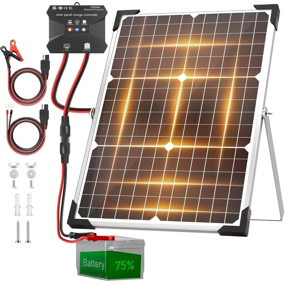 30W 12V Solar Battery Charger Kit with Smart 10A Solar Charge Controller