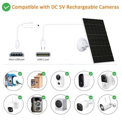 6W Solar Panel for Security Camera Outdoor, 5V USB/USB-C Solar Charger Compat…