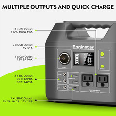 Solar Generator, 300W Portable Power Station, 296Wh Lithium Battery Backup W/Two