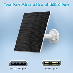 Outdoor Security Camera Solar Panel Charger, 5W, USB C/Micro USB, Waterproof