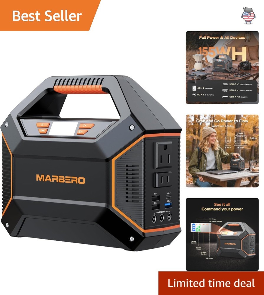 Compact 155Wh Power Station – 100W Generator with LED Light for Emergencies