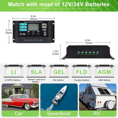 Solar Panel Kit 25W 12V Monocrystalline Battery Maintainer with10A Solar Charge