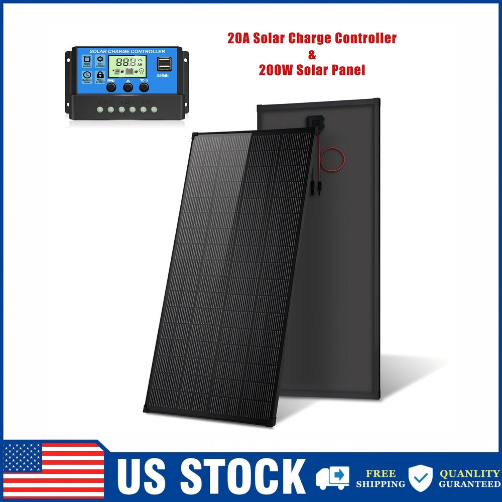 AeternaSol 200W Solar Panel Kit MonoOff-Grid Battery Power Boat Camping RV Home