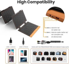 60W Portable Solar Panels Chargers W/ PD3.0 USB-C,QC3.0 USB-A & DC Outputs