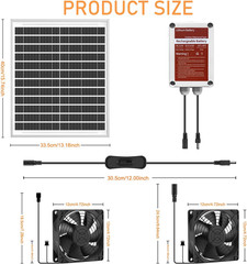 Solar Powered Fan Kit with Battery, Solar Powered Fan for Shed & Greenhouse, for