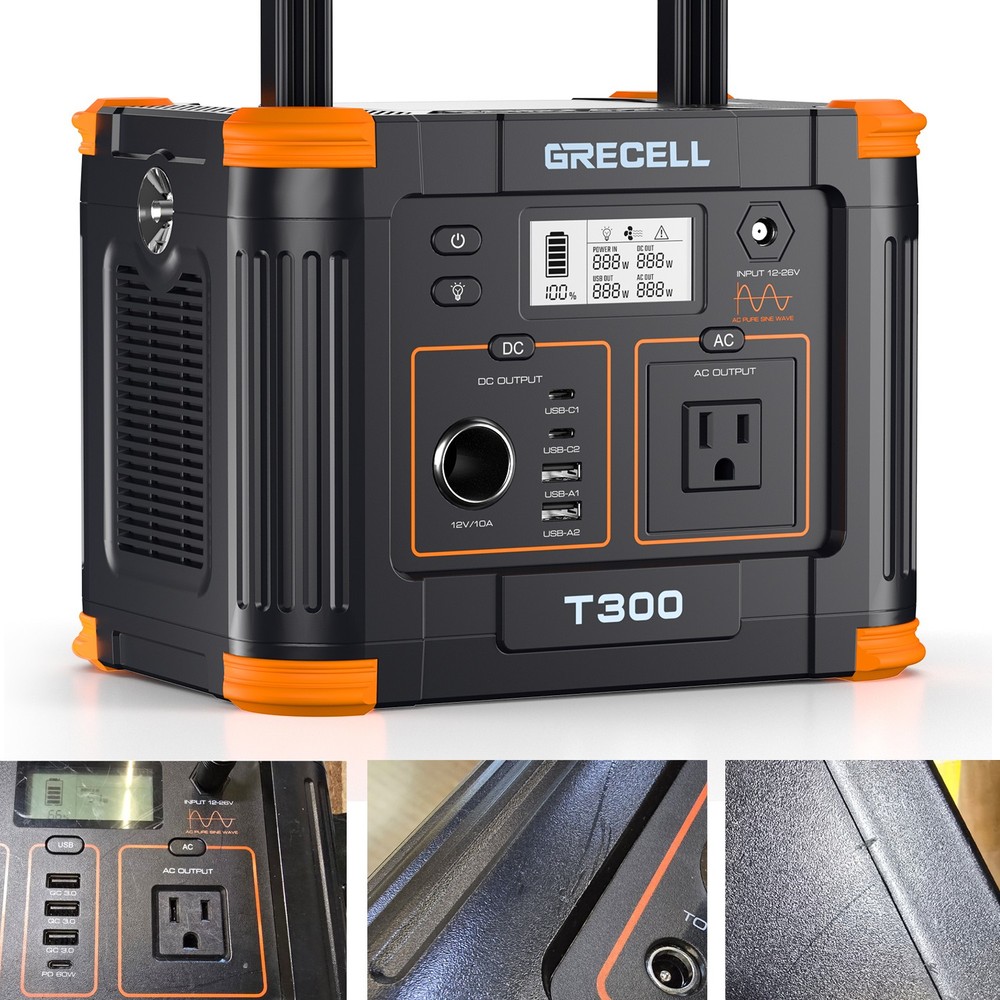 Grecell 300W Portable Power Station 288Wh Solar Generator Backup Battery(used)