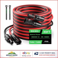 Outdoor 30FT Solar Extension Cable Set with Heavy Duty Construction and Zip Ties